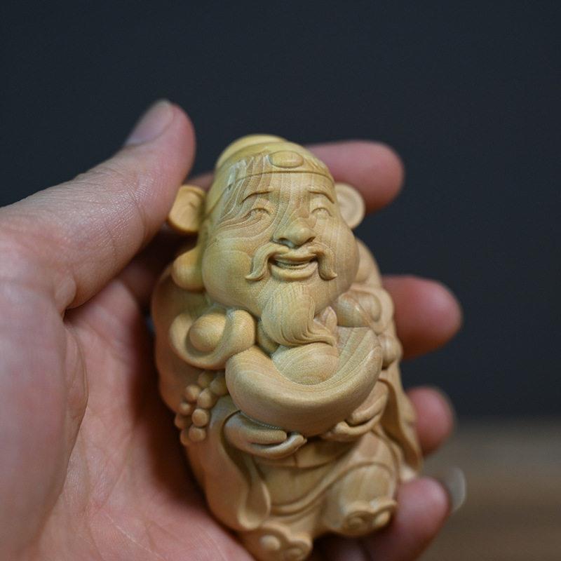 黄杨木雕刻财神摆件文玩手把件财神爷桌面摆件室内家居装饰工艺品