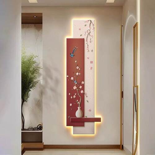 新中式入户玄关装饰画寓意好花鸟走廊过道挂画正对门壁画喜上眉梢