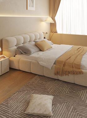 奶油风泡芙床主卧床1米8双人床现代简约科技绒婚床2米x2米2大床