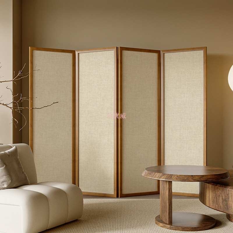 复古茶室禅意日式奶油风实木新中式屏风隔断客厅折叠移动家用遮挡