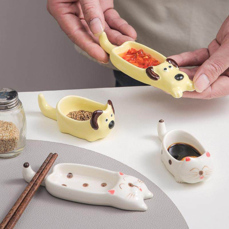 创意卡通陶瓷蘸料碟火锅手捏单柄调味碟可爱家用调料酱油醋小碟子