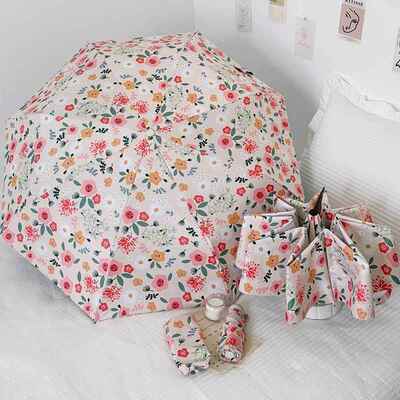 花花世界法式浪漫五折小巧便携遮阳防晒太阳伞三折自动晴雨广告伞