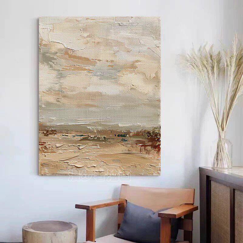 手绘油画金光现代客厅侘寂风肌理装饰画入户玄关简约抽象挂画刀画