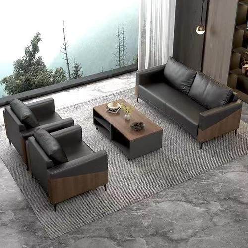 办现公室沙发茶客几组合简约代商务会休息接待洽谈实木三人位0021