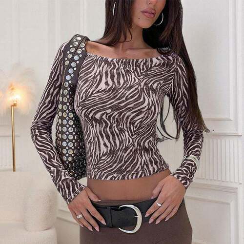 Zebra Print Long Sleeve T-Shirt Womenswear Stylish Zebra