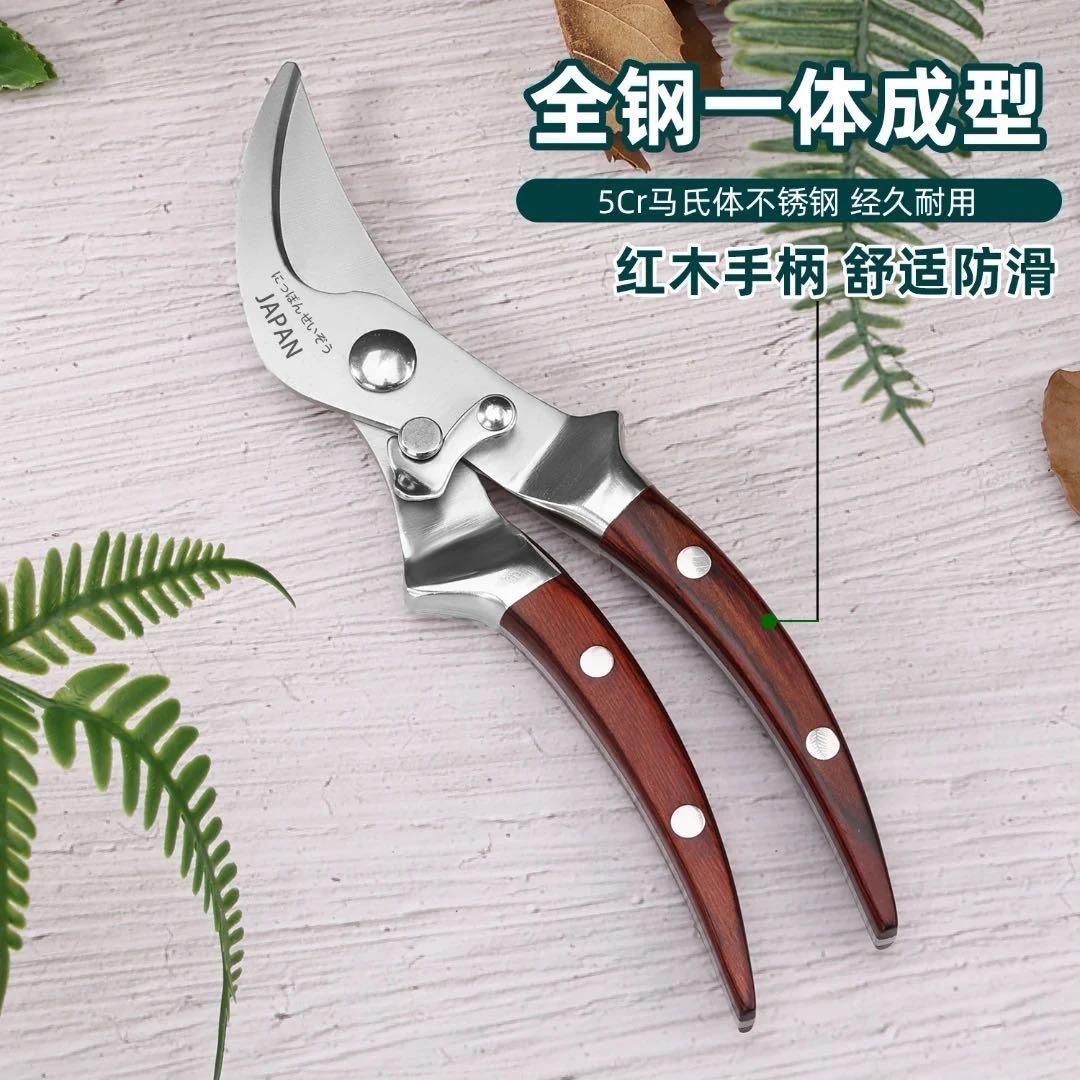 进口全钢红木柄家用修枝剪园艺省力花艺园林果树修剪树枝修花剪刀