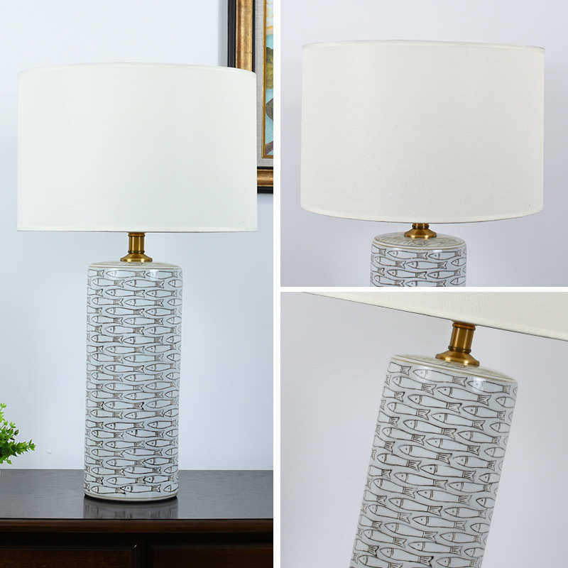 美式简约鱼纹陶瓷客厅台灯卧室床头书房酒店样板房灯具设计师风格,家装灯饰光源,装饰台灯,淘宝优惠券,粉丝福利购,淘宝优惠卷