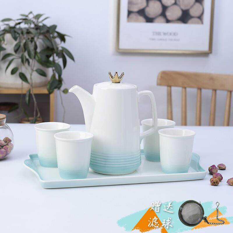 陶瓷水具套装家用渐变耐热冷凉水壶北欧杯具泡花茶壶茶杯客厅礼品