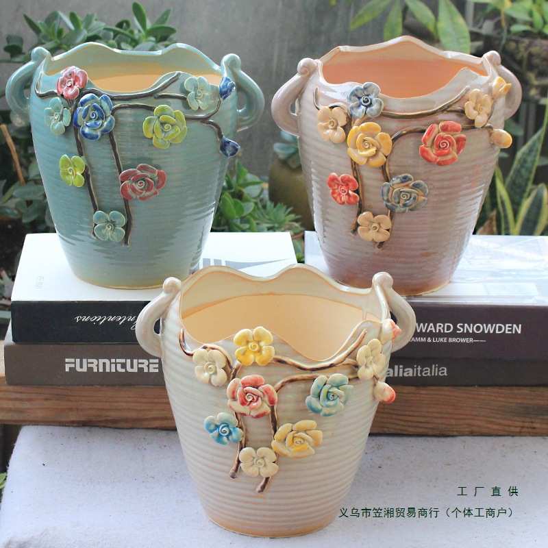 高老庄多肉花盆透气多肉花盆粗陶复古花卉花盆特大号陶瓷花盆批发