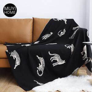 MUYI HOME轻奢猎豹提花毛毯黑白简约客厅沙发盖毯休闲 毯针织毯子