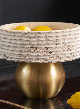 现代轻奢金色洞石果盘酒店展厅样板房家居客厅茶几桌面软装摆件