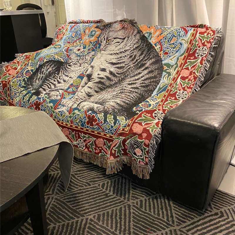 150沙发尺寸油画毯毛毯*风格加厚猫咪盖150cm挂毯毯