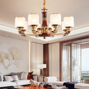 全铜实木新中式 楼灯具 吊灯客厅灯古典大气中国风餐厅复古别墅复式