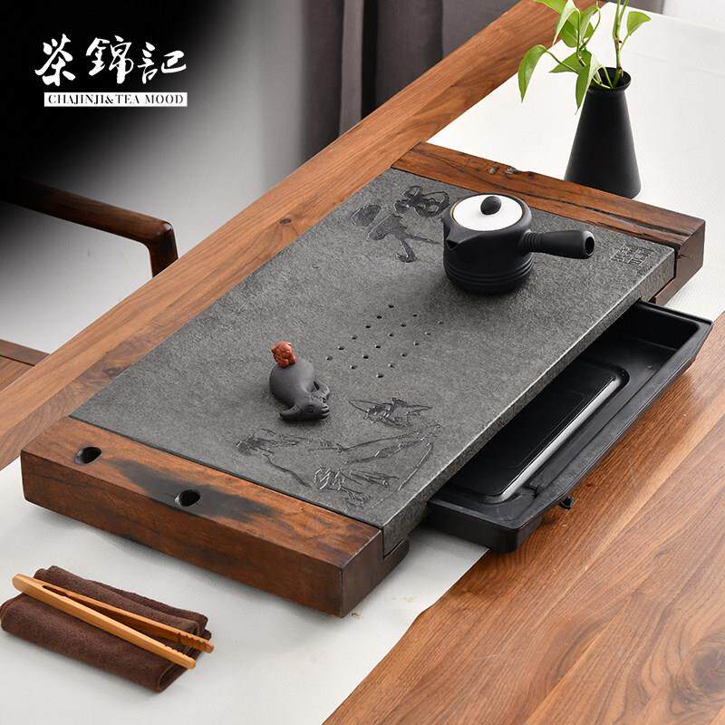 茶锦记乌金石茶盘家用简约储水蓄水小茶台大客厅干泡茶具托 托盘