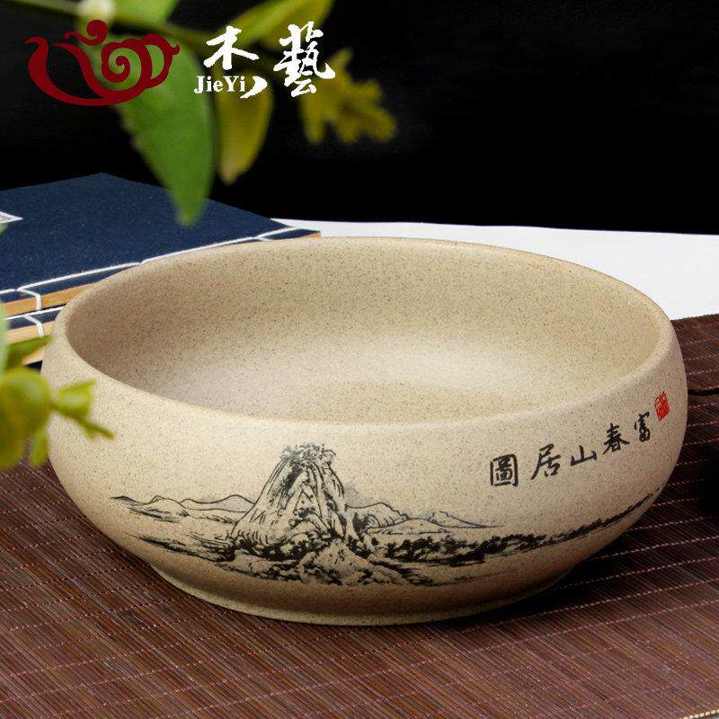 杰艺粗陶大号茶洗 陶瓷水洗碗水盂 黑陶杯洗笔洗功夫茶具茶道配件