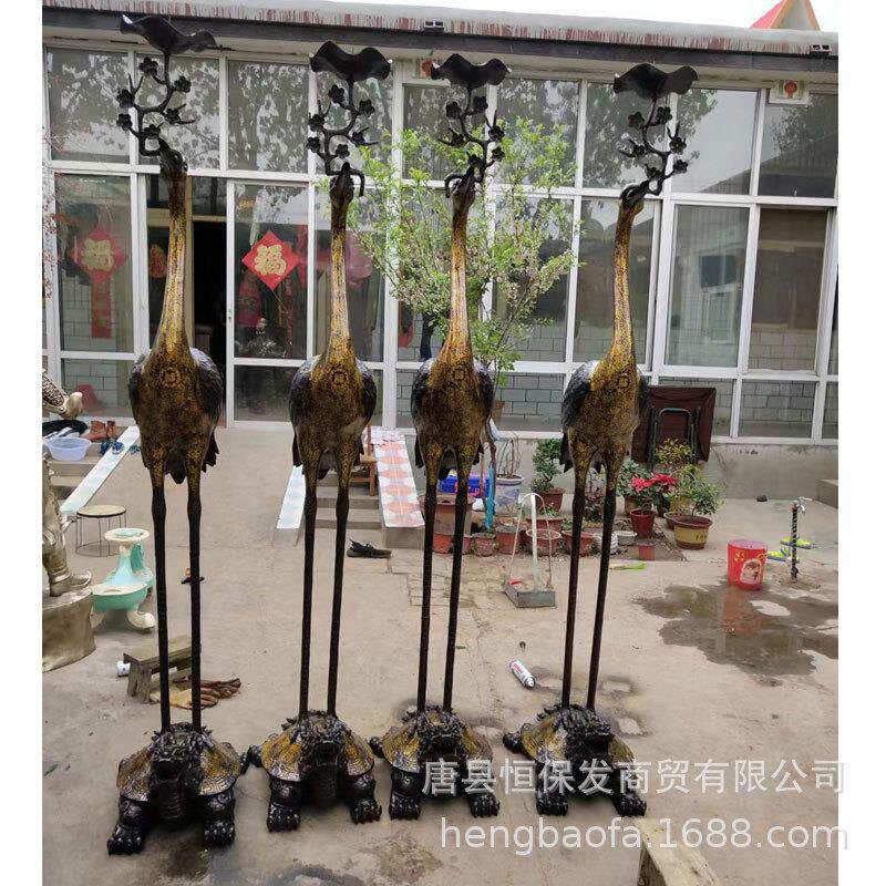 大型仿古纯铜仙鹤 家居铜鹤登龟烛台动物雕塑铜工艺品摆件