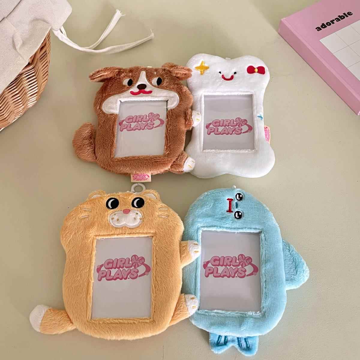 少女玩心小猫小狗cp组合毛绒卡套卡包拍立得照片追星小卡展示挂件