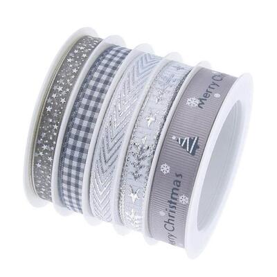 1Set Silver Merry Christmas Ribbons Star Plaid Embroidered