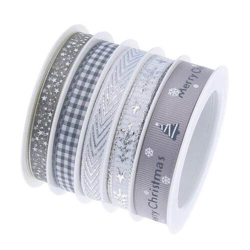 1Set Silver Merry Christmas Ribbons Star Plaid Embroidered