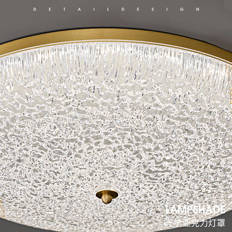 新款全铜卧室吸顶灯高级感北欧轻奢现代简约树脂大气水晶圆形铜灯