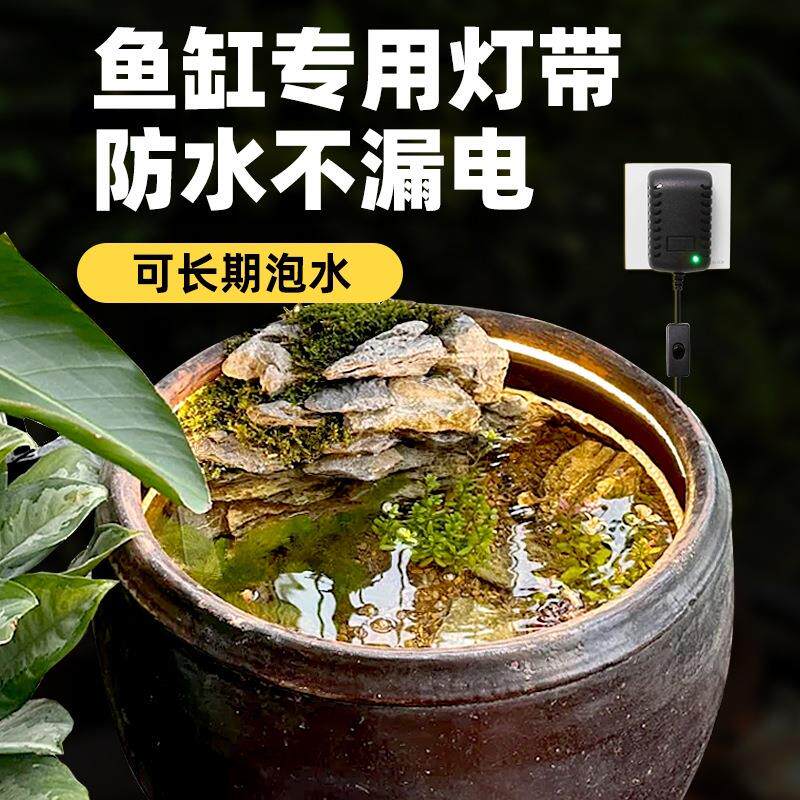 古法鱼缸专用灯带防水超亮水下灯条12v24v低压自粘养鱼景观潜水灯
