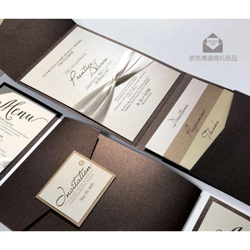 诺克博通|香槟色结婚请柬定制打印|欧式高端质感喜帖国外插卡请帖