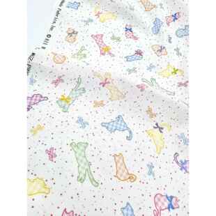 爆款39.19波点彩猫咪数码印花20支纯棉平布一米价1.1米宽手工diy