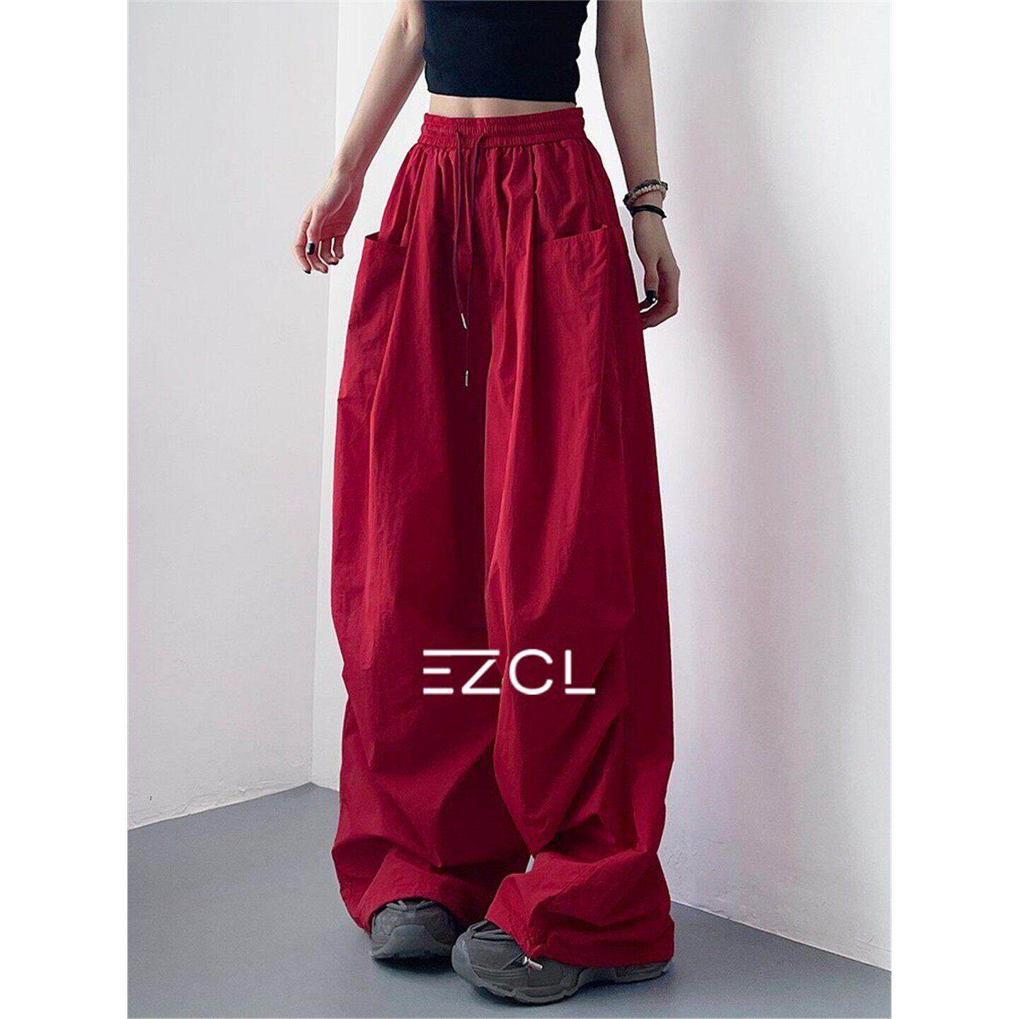 EZCL 轻薄工装裤女大码夏季新款宽松美式胖mm冰丝阔腿运动裤速干