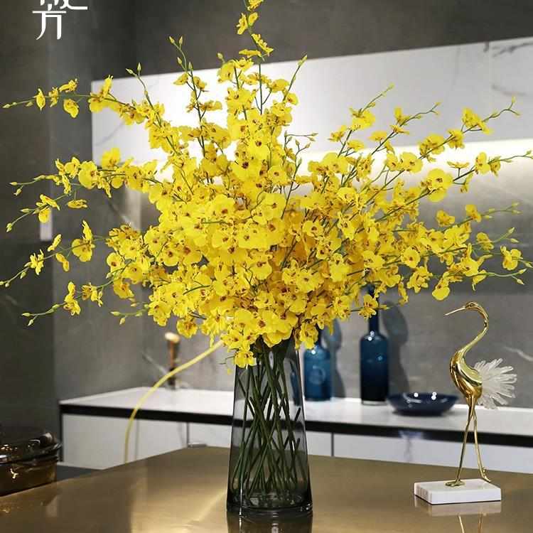 2025新款跳舞兰干花轻奢摆件客厅餐厅餐桌摆设黄色迎春假花卉装饰