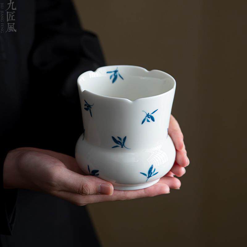 纯手绘建水蝴蝶兰花茶渣缸杯洗水盂家用陶瓷功夫茶具茶洗