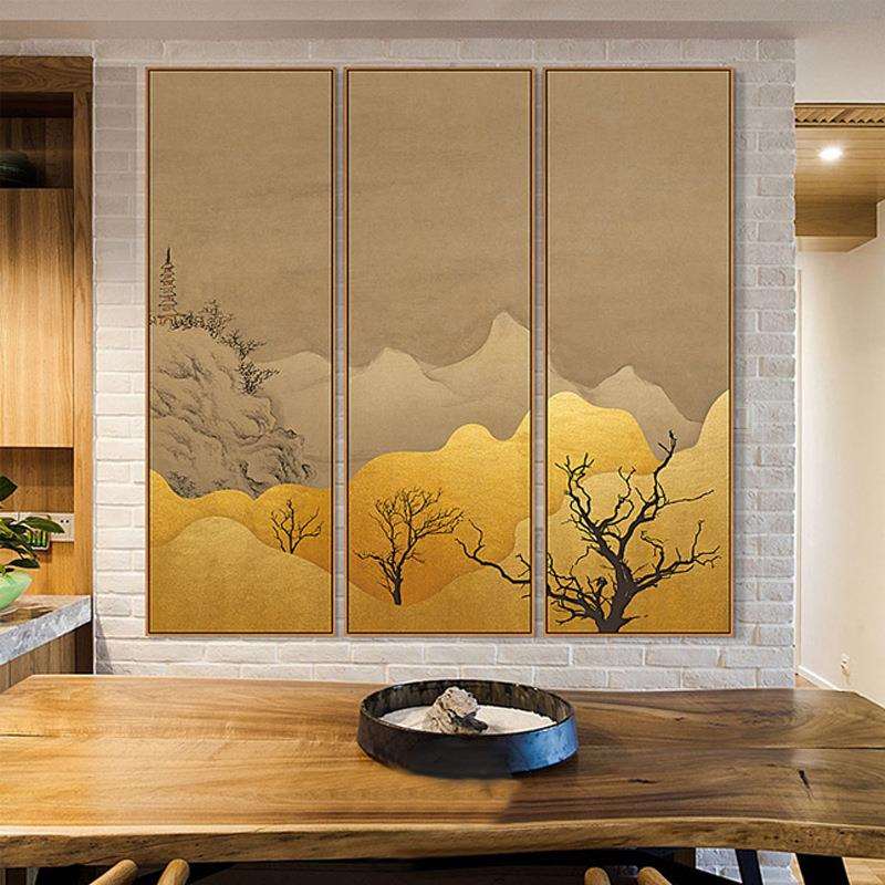 新壁中式轻金色山挂画玄关会客室组合水装饰画卧室样奢板间展YZ20