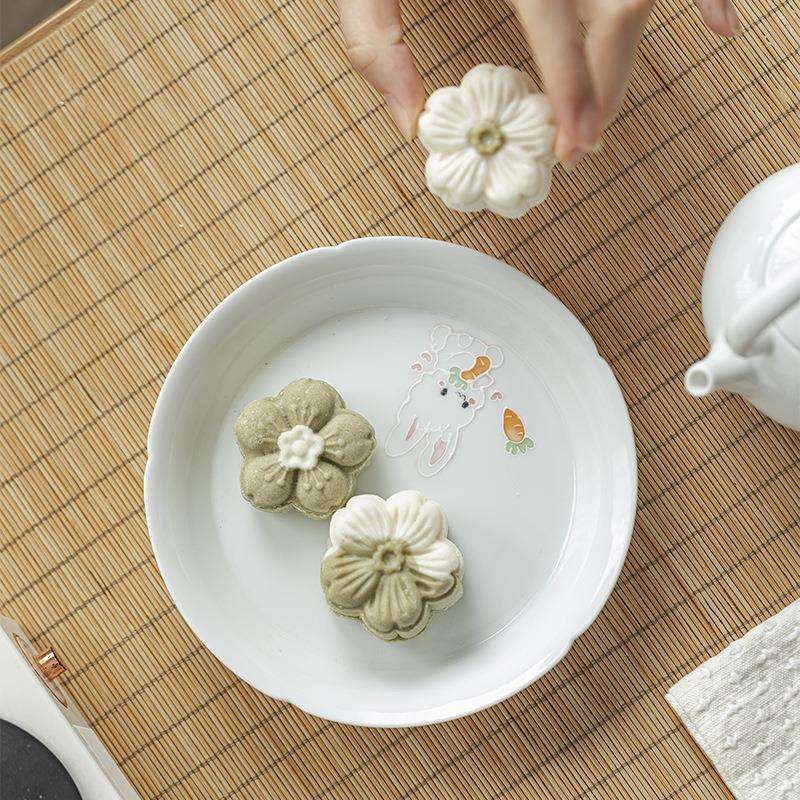 墨己玉泥可爱风格手绘萌兔壶承茶道配件陶瓷圆盘多用茶点盘瓜果盘
