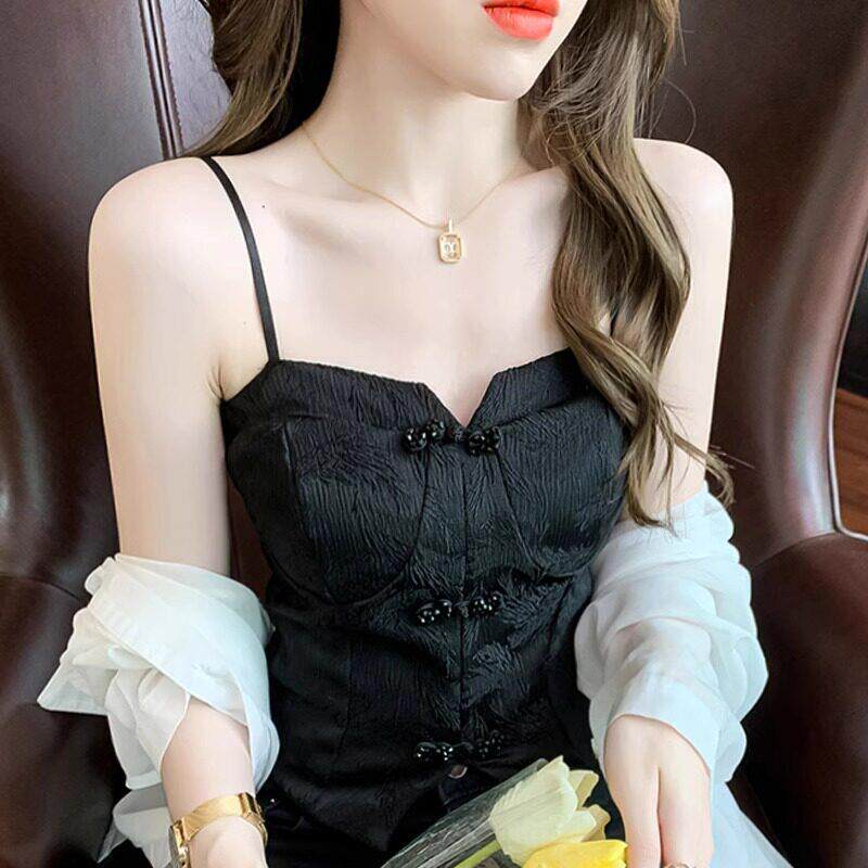 新中式盘扣真丝小吊带背心女2025年新款桑蚕丝国风性感美背打底衫