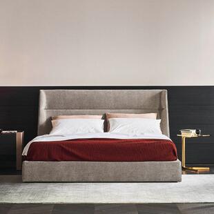 意式 极简亚麻色华意布艺床高靠背设计空间CHLOE现代简约婚床儿童