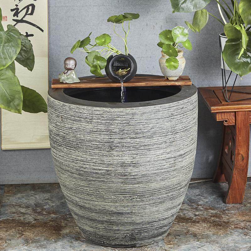 景德镇流水摆件养荷花睡莲盆水缸陶瓷鱼缸养花过滤器客厅造景