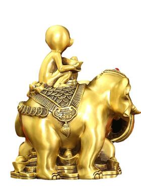 纯铜封侯拜相摆件吉祥大象生肖猴象上猴居家办公室金属工艺礼品