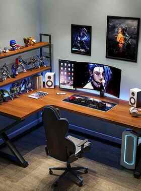 实型木转角房电竞桌家台式用电脑桌书房电竞拐角办公桌TMOL双人书