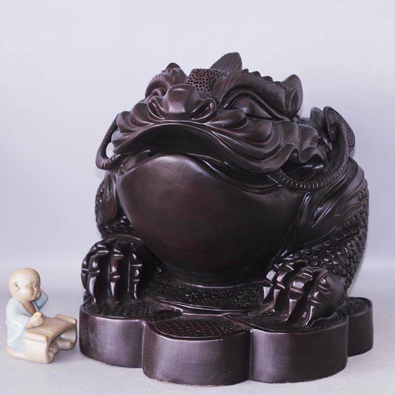 雲缘 黑檀木 店铺摆件工艺品 25*28*28cm 三足金钱蟾蜍