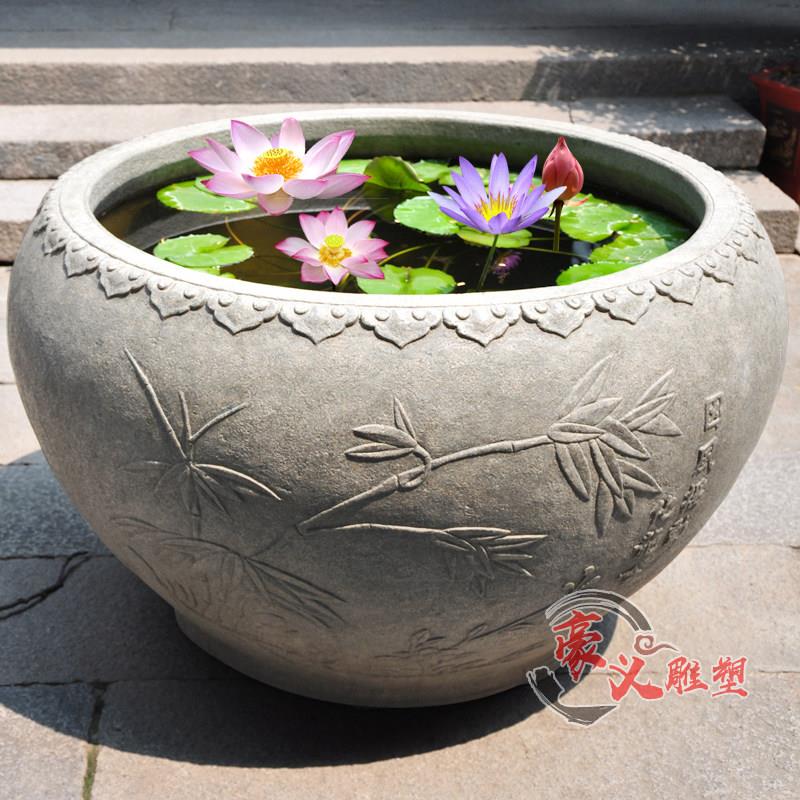 石雕鱼缸青石花盆彷古做旧石缸庭院石头圆形荷花水缸养鱼装饰摆饰