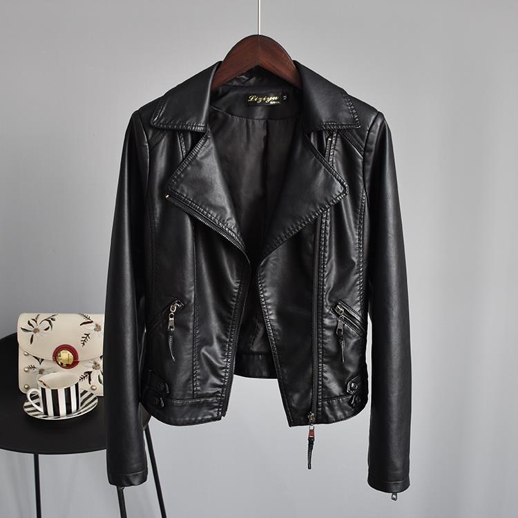 韩国2024春秋新款拉链西装领收腰显瘦OL风皮衣小外套女真皮夹克潮