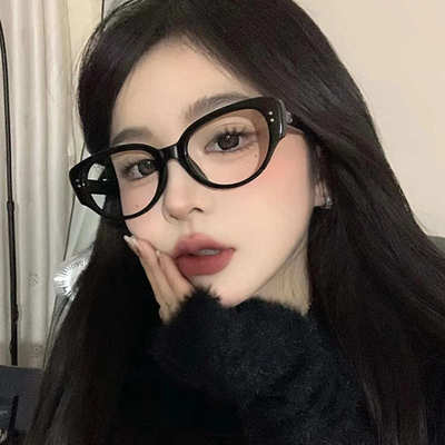 黑框猫型素颜镜框女款大框方圆脸显瘦近视眼镜复古猫眼平面镜