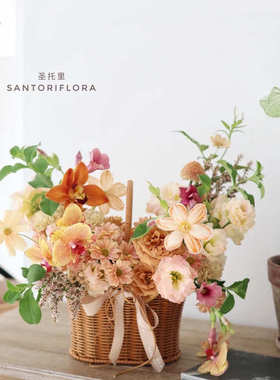 田园风藤编手提花篮塑料藤仿藤手工编织篮子 花艺插花铁艺小花篮