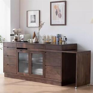 北欧实木餐边柜餐桌一体小户型吧台柜矮柜伸缩折叠可旋转餐桌椅组