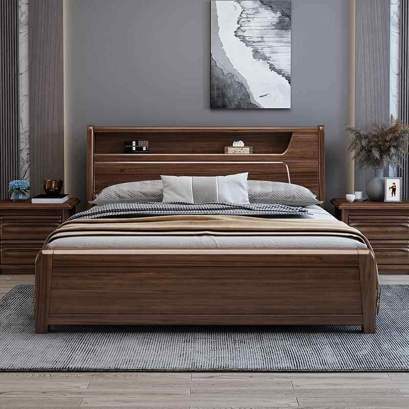 胡桃木实木床18米双人床现代简约15米新中式高箱储物主卧北欧