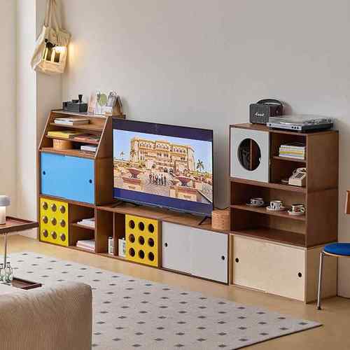 新空间︱中古风模块组合电视柜家用落地沙发边柜创意海洋板收纳柜