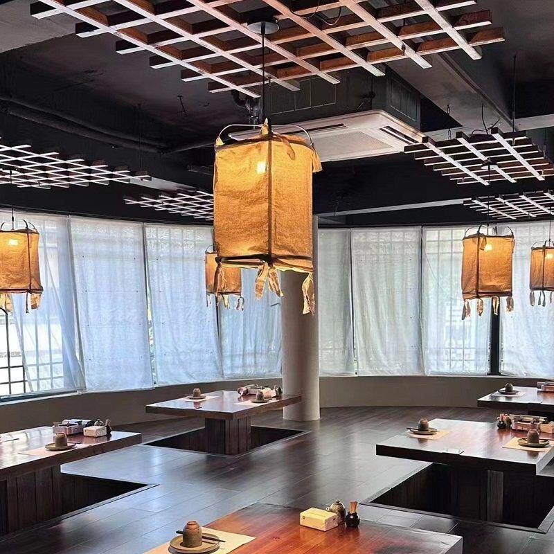 日式侘寂风吊灯饮店餐厅座民宿火97禅卡意茶室亚麻布餐锅店餐桌灯