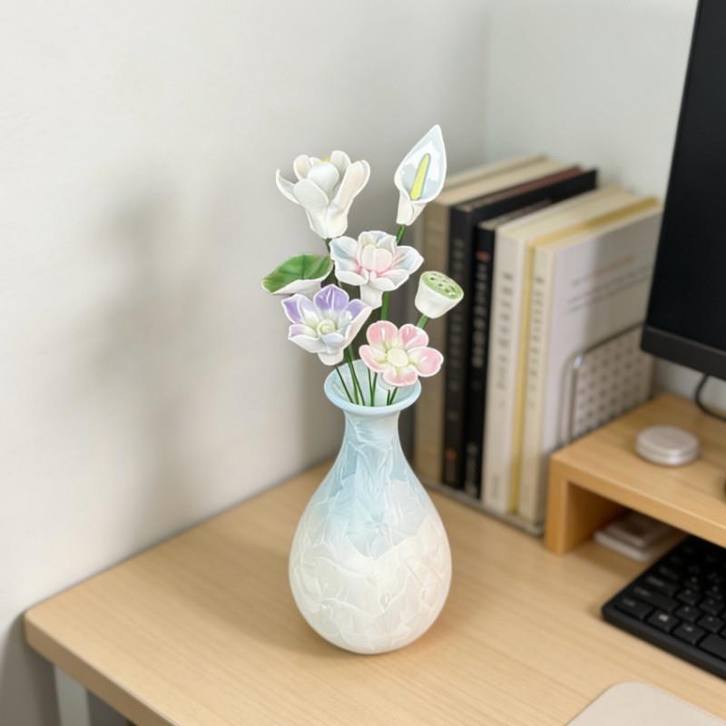 【专属搭配】景德镇陶瓷花桌面摆件创意瓷花小饰品彷真花套装花瓶