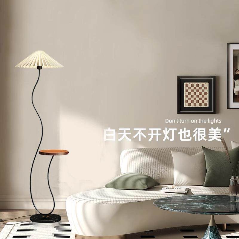 百褶落地灯置物架一体客厅沙发茶几立式台灯卧室床头柜装饰氛围灯