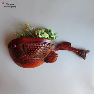 中式家装饰品覆古楼梯餐厅墙面装饰挂件挂墙花盆壁饰鱼木花插壁挂
