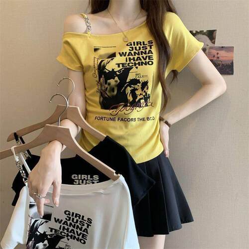 Printed off shoulder short sleeved t-shirt for women,